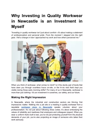 Why Investing in Quality Workwear in Newcastle is an Investment in Myself