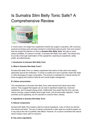 Is Sumatra Slim Belly Tonic Safe