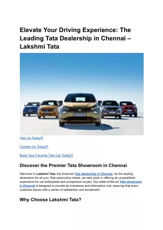 Elevate Your Driving Experience_ The Leading Tata Dealership in Chennai – Lakshmi Tata