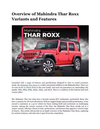 Overview of Mahindra Thar Roxx Variants and Features