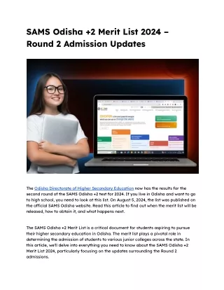 SAMS Odisha  2 Merit List 2024 – Round 2 Admission Updates