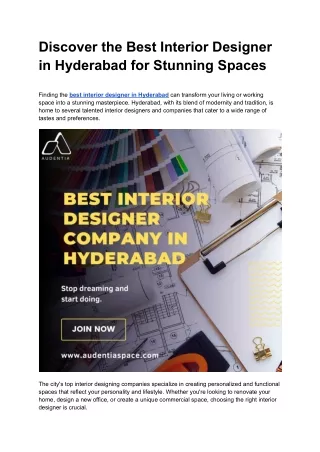 Discover the Best Interior Designer in Hyderabad for Stunning Spaces