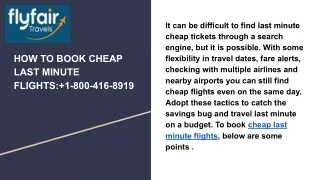 HOW TO BOOK CHEAP LAST MINUTE FLIGHTS_ 1-800-416-8919