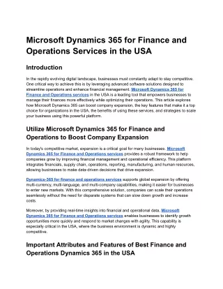 Microsoft Dynamics 365 for Finance and Operations Services in the USA