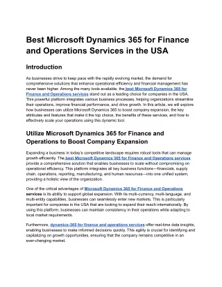 Best Microsoft Dynamics 365 for Finance and Operations Services in the USA