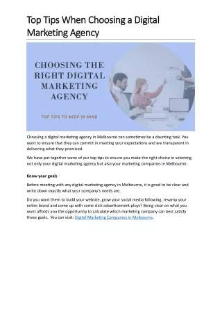 Top Tips When Choosing a Digital Marketing Agency