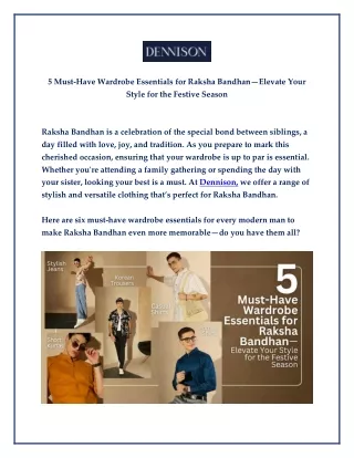 5 Must-Have Wardrobe Essentials for Raksha BandhanElevate Your Style for the Festive Season