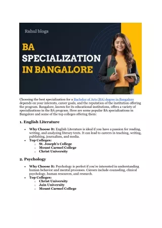 BA Specialization in Bangalore