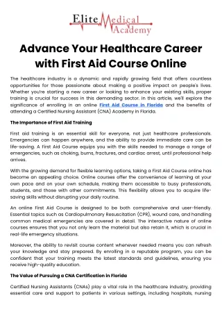 Advance Your Healthcare Career with First Aid Course Online