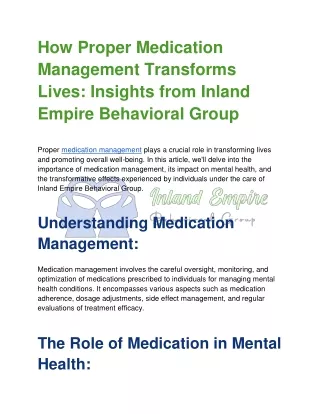 How Proper Medication Management Transforms Lives_ Insights from Inland Empire Behavioral Group