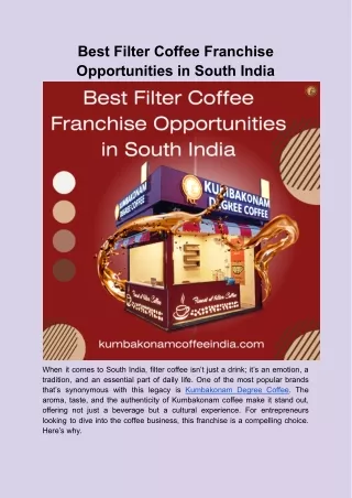 Best Filter Coffee Franchise Opportunities in South India