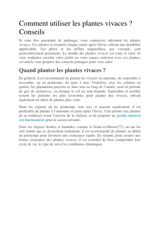 Plantes vivaces : conseils d'utilisation pour votre jardin