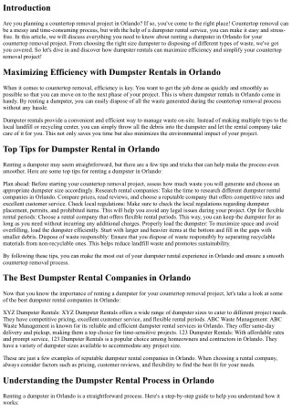Countertop Removal Made Easy: Rent a Dumpster in Orlando Today!