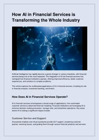 AI in Financial Services Transforming the Future of Finance