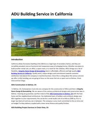 ADU Building Service in California