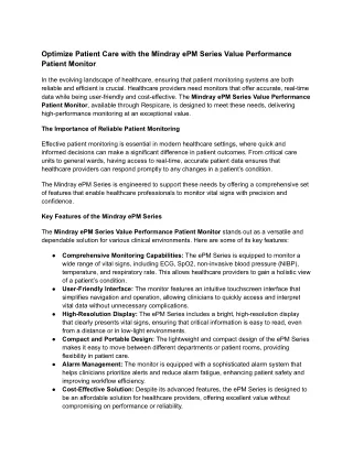 Optimize Patient Care with the Mindray ePM Series Value Performance Patient Monitor
