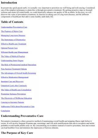 Preventative Care: The true secret into a Healthy Adult Lifestyle