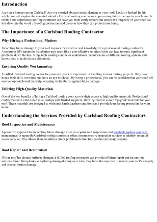 Preventing Future Damage: The Role of a Carlsbad Roofing Contractor