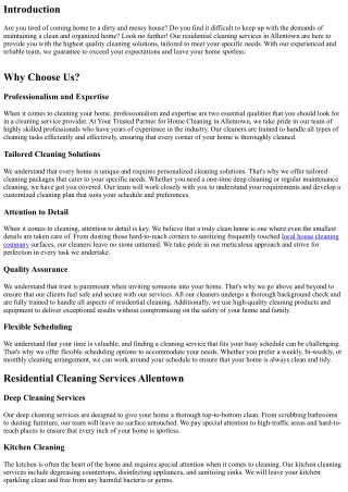 Your Trusted Partner for Home Cleaning in Allentown
