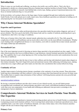 Comprehensive Internal Medicine Services in South Florida: Your Health, Our Expe