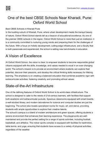 One of the best CBSE Schools Near Kharadi, Pune: Oxford World School