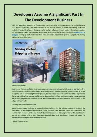 Developers Assume A Significant Part In The Development Business