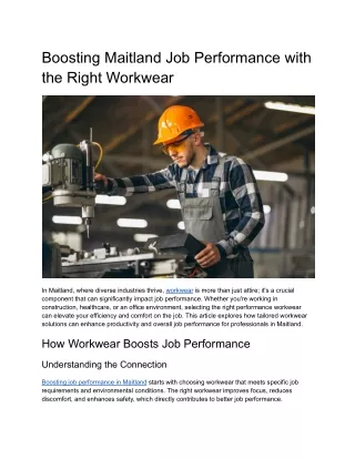 Boosting Maitland Job Performance with the Right Workwear