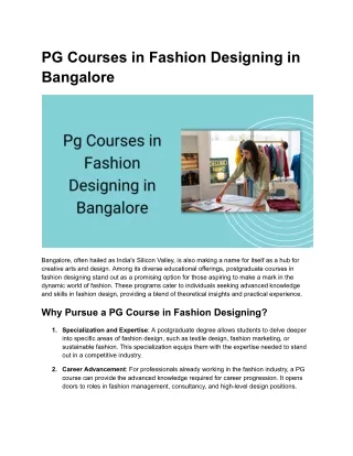 PG Courses in Fashion Designing in Bangalore