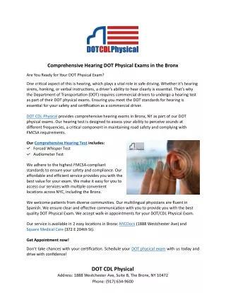 Comprehensive Hearing DOT Physical Exams in the Bronx
