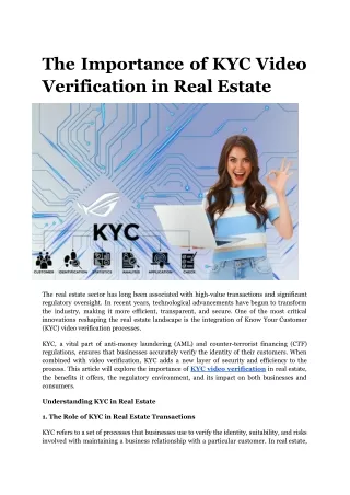 The Importance of KYC Video Verification in Real Estate