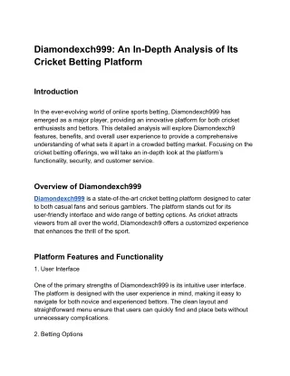 Diamondexch999: An In-Depth Analysis of Its Cricket Betting Platform