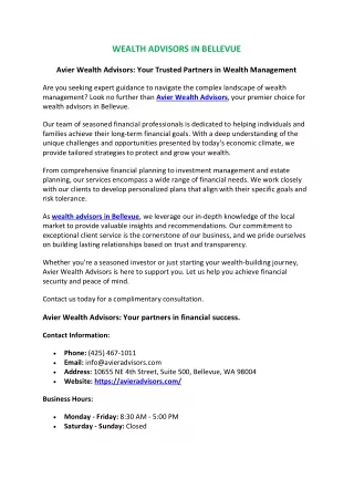 Financial Advisors in Bellevue | Avier Wealth Advisors