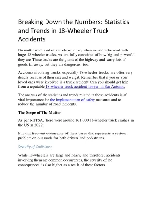 Breaking Down the Numbers: Statistics and Trends in 18-Wheeler Truck Accidents