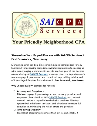 Streamline Your Payroll Process with SAI CPA Services in East Brunswick