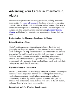 Advancing Your Career in Pharmacy in Alaska