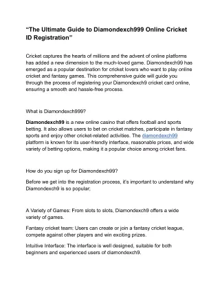 “The Ultimate Guide to Diamondexch999 Online Cricket ID Registration”