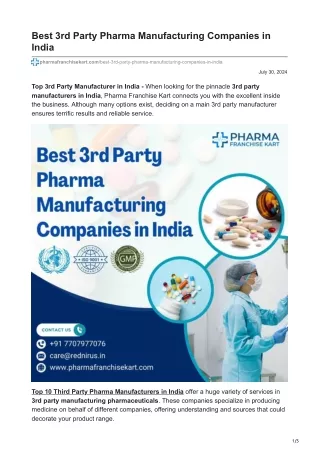 Best 3rd Party Pharma Manufacturing Companies in India