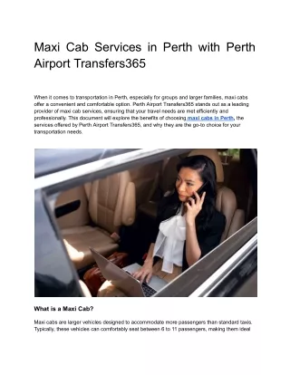 Maxi Cab Services in Perth with Perth Airport Transfers365