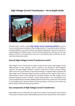 High Voltage Current Transformers – An In-Depth Guide