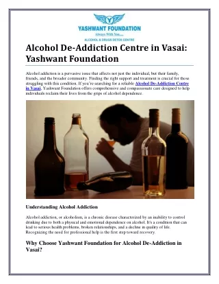 Leading Alcohol De-Addiction Centre in Vasai for Comprehensive Recovery