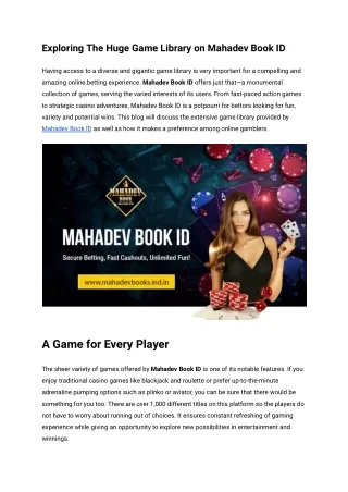 Exploring The Huge Game Library on Mahadev Book ID