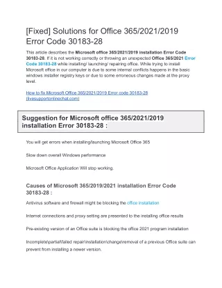 [Fixed] Solutions for Office 365/2021/2019 Error Code 30183-28