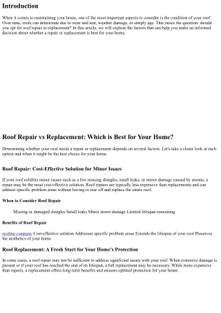 Roof Repair vs Replacement: Which is Best for Your Home?
