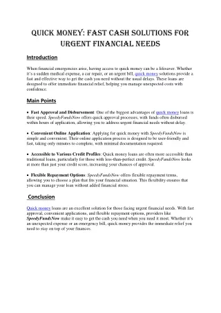 Quick Money: Fast Cash Solutions for  Urgent Financial Needs
