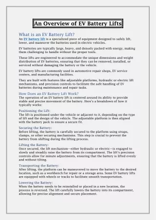 An Overview of EV Battery Lifts