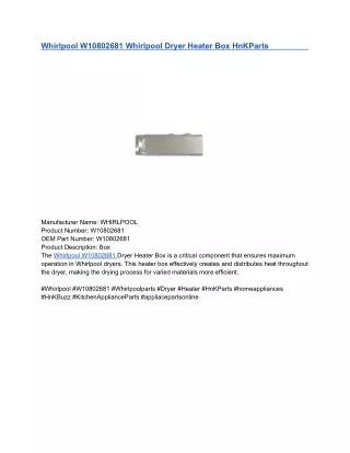 Whirlpool W10802681 Whirlpool Dryer Heater Box HnKParts