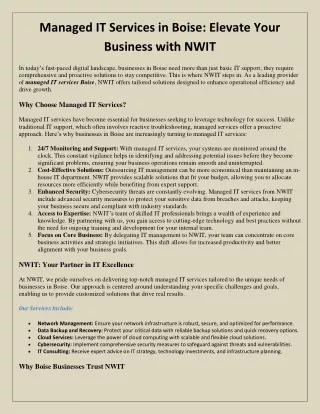 Managed IT Services in Boise: Elevate Your Business with NWIT