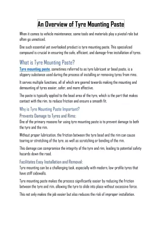 An Overview of Tyre Mounting Paste