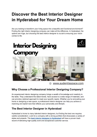 Discover the Best Interior Designer in Hyderabad for Your Dream Home