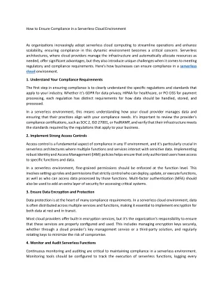 How to Ensure Compliance in a Serverless Cloud Environment